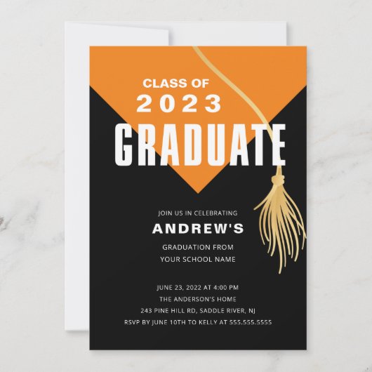 Invitation Moderne Bold Orange Casquette Graduatio (Devant)