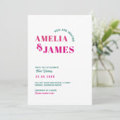 Invitation moderne Bold Wavy funky Dark Green & Pink Mariage (Debout devant)