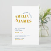 Invitation moderne Bold Wavy funky Dusty Blue & Yellow Mariag (Debout devant)