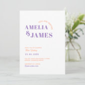 Invitation moderne Bold Wavy funky Lilac & Peach Mariage (Debout devant)