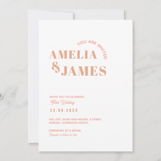 Invitation moderne Bold Wavy funky Peach Mariage (Devant)