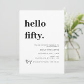 Invitation Moderne Bonjour Cinquante Anniversaire Fête Invita (Debout devant)