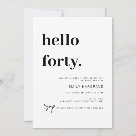 Invitation Moderne Bonjour Quarante 40 Anniversaire Fête Invi (Devant)