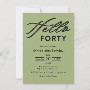 Invitation Moderne Bonjour Quarante Vert Sauge 40e Anniversai