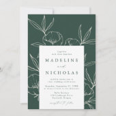 Invitation Moderne Botanique Floral Vert foncé & Mariage de c (Devant)
