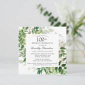 Invitation Moderne Botanique Verte 100e Anniversaire (Debout devant)