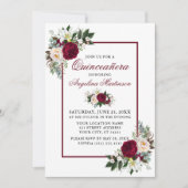 Invitation Moderne Bourgogne Flore Verdure Photo Quinceanera (Devant)