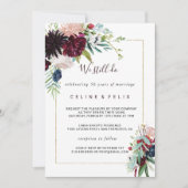 Invitation Moderne Bourgogne Marine Blush Floral Vow Renouvel (Devant)