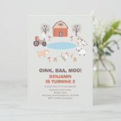 Invitation Moderne Boys Oink Baa Moo Agritourisme Anniversair (Debout devant)
