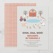 Invitation Moderne Boys Oink Baa Moo Agritourisme Anniversair (Devant / Derrière)