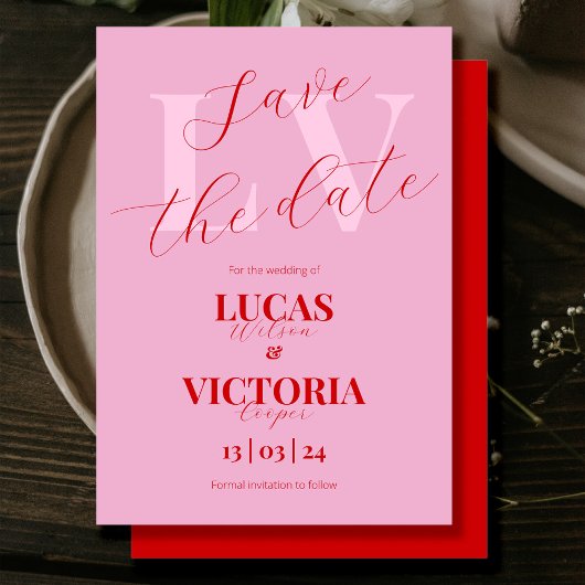 Invitation Moderne Bright Pink et Red Wedding enregistrer la 