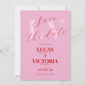 Invitation Moderne Bright Pink et Red Wedding enregistrer la  (Devant)