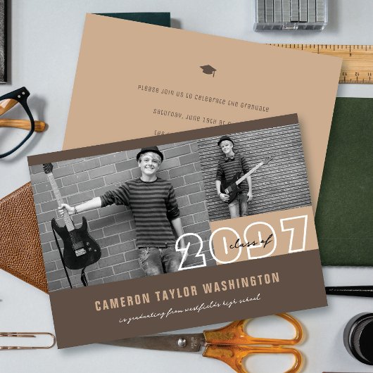 Invitation Moderne Brown 2 bloc photo Simple Graduation Party