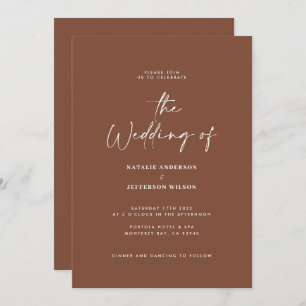 Invitation Moderne brun brun détails naturels QR mariage