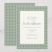 Invitation Moderne brunch de mariage gingham vert sauge (Devant / Derrière)
