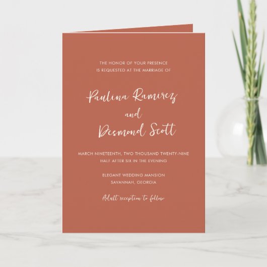 Invitation Moderne Burange Orange QR Code Simple Mariage (Devant)