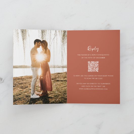 Invitation Moderne Burange Orange QR Code Simple Mariage (Intérieur)