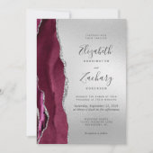 Invitation Moderne Burgundy Agate Mariage argent (Devant)
