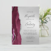 Invitation Moderne Burgundy Agate Mariage argent (Debout devant)