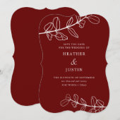 Invitation Moderne Burgundy Foliage Enregistrer la date (Devant / Derrière)