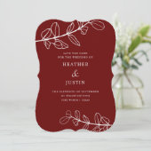 Invitation Moderne Burgundy Foliage Enregistrer la date (Debout devant)