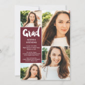 Invitation Moderne burgundy Grad script 4 photos graduation (Devant)