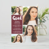 Invitation Moderne burgundy Grad script 4 photos graduation (Debout devant)