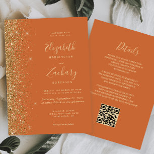 Invitation Moderne Burnt Orange Gold Parties scintillant QR C