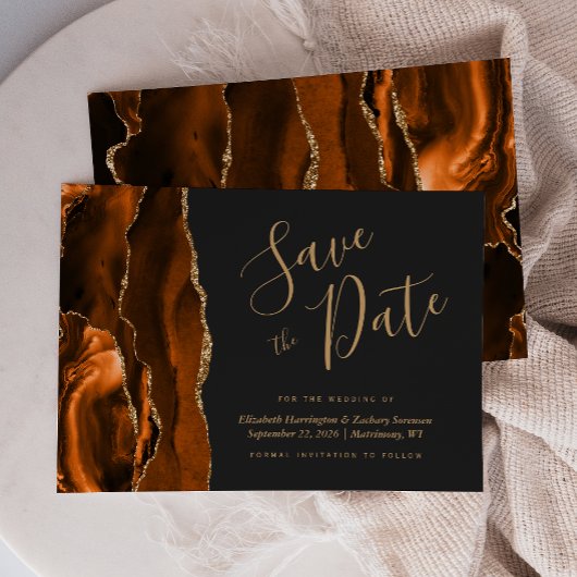 Invitation Moderne Burnt Orange Or Agate foncé Enregistrer la