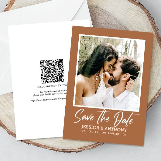 Invitation Moderne Burnt Orange QR Code Enregistrer la date M