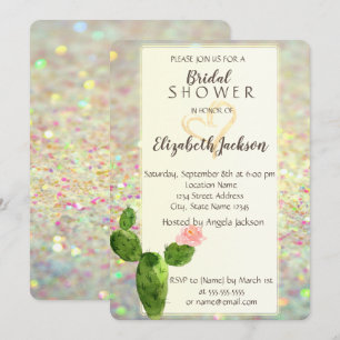 Invitation Moderne Cactus Bokeh Pailleté Baby Shower de Mari