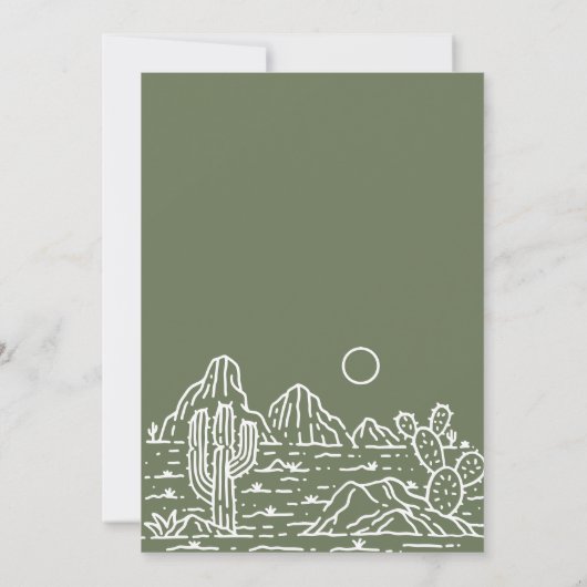 Invitation Moderne Cactus Line Art Désert Olive Green Mariage (Dos)