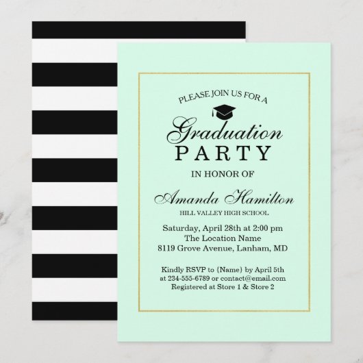Invitation Moderne Cadre Vert Menthe Doré Classique pour la R (Devant / Derrière)