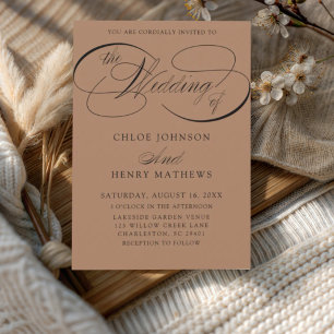 Invitation Moderne Calligraphie Classique de Mariage en Terra