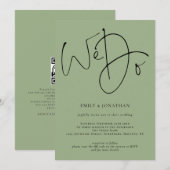 Invitation Moderne Calligraphie Nous faisons Vert Sauge Code  (Devant / Derrière)