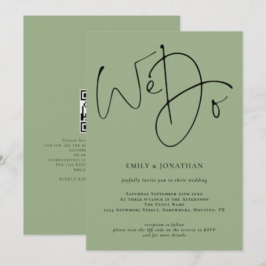 Invitation Moderne Calligraphie Nous faisons Vert Sauge Code (Devant / Derrière)