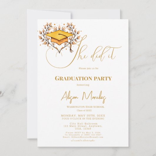 Invitation Moderne Calligraphie Script Graduation Elle L'A Fa (Devant)