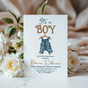 Invitation Moderne C'est un Baby shower Boy Denim Blue Jean