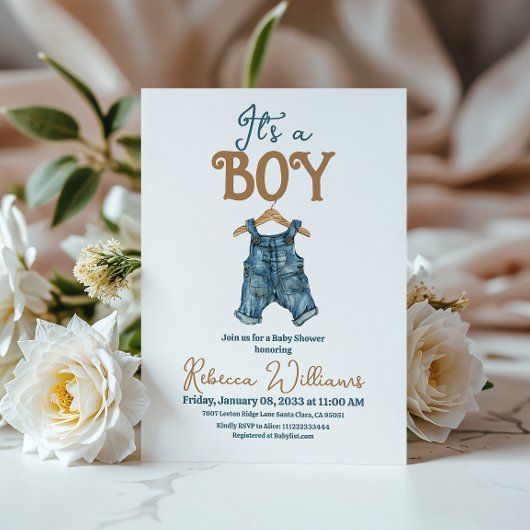 Invitation Moderne C'est un Baby shower Boy Denim Blue Jean