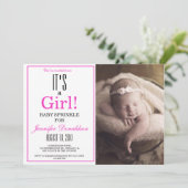 Invitation Moderne C'est une fille ! Photos roses Bébé saupou (Debout devant)