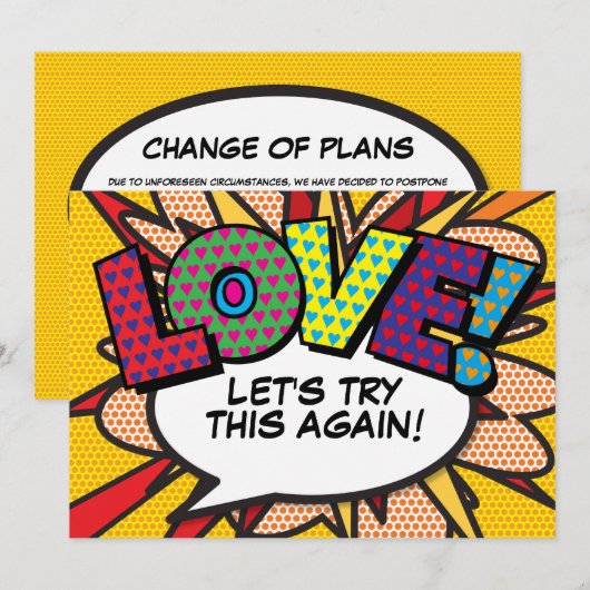 Invitation Moderne Changer la date Comic Book Fun (Devant / Derrière)