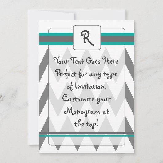 invitation moderne Chevron avec Monogramme, turquo (Devant)