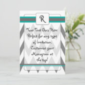 invitation moderne Chevron avec Monogramme, turquo (Debout devant)