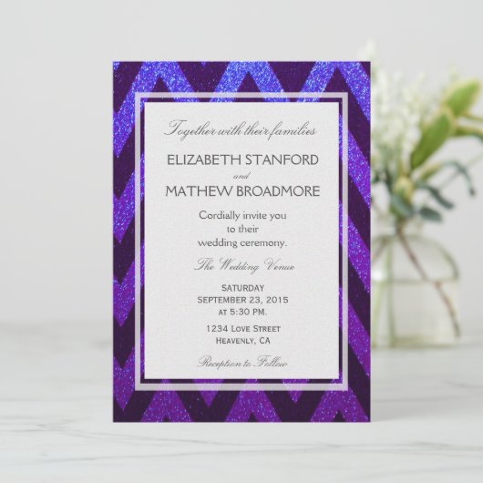 Invitation Moderne Chevron bleu et violet (Debout devant)