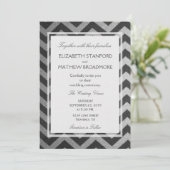 Invitation Moderne Chevron noir et argent (Debout devant)