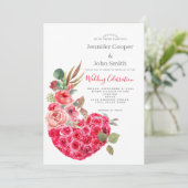Invitation Moderne Chic Aquarelle Rose Coeur Mariage Floral (Debout devant)