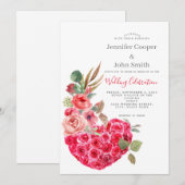 Invitation Moderne Chic Aquarelle Rose Coeur Mariage Floral (Devant / Derrière)