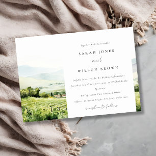 Invitation Moderne Chic Aquarelle Vignoble Paysage Mariage