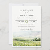 Invitation Moderne Chic Aquarelle Vignoble Paysage Mariage (Devant)