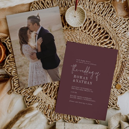 Invitation Moderne Chic Automne Bourgogne Photo Retour Mariag